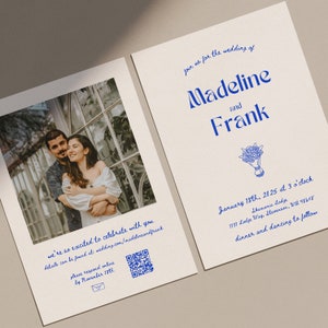 Handgezeichnete Hochzeitseinladung, Illustrierte Hochzeitseinladungsvorlage, All in One Hochzeitseinladung QR-Code, Cool Girl, Canva-Vorlage, WT14