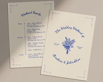 Whimsical Wedding Weekend Itinerary, Wedding Welcome Bag Timeline Card (Canva Template) (WT23)