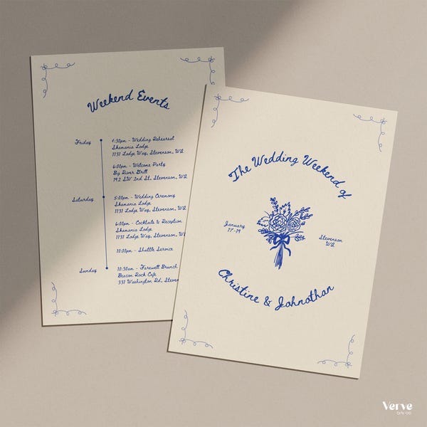 Whimsical Wedding Weekend Itinerary, Wedding Welcome Bag Timeline Card (Canva Template) (WT23)