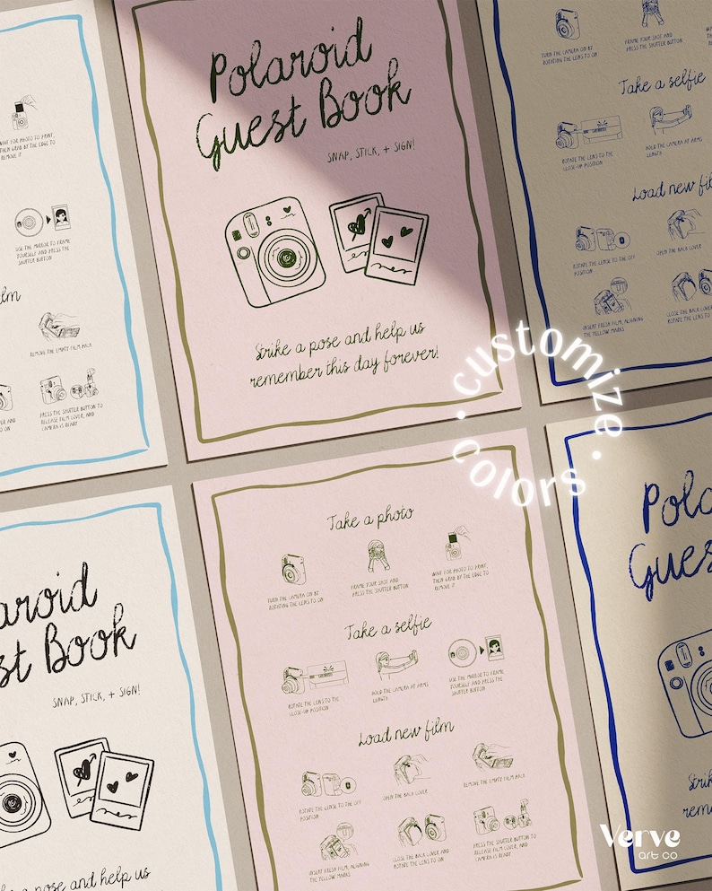 Whimsical Polaroid Guest Book Sign with Instax Directions, Photo Guest Books (Canva Template) (WT43) image 8