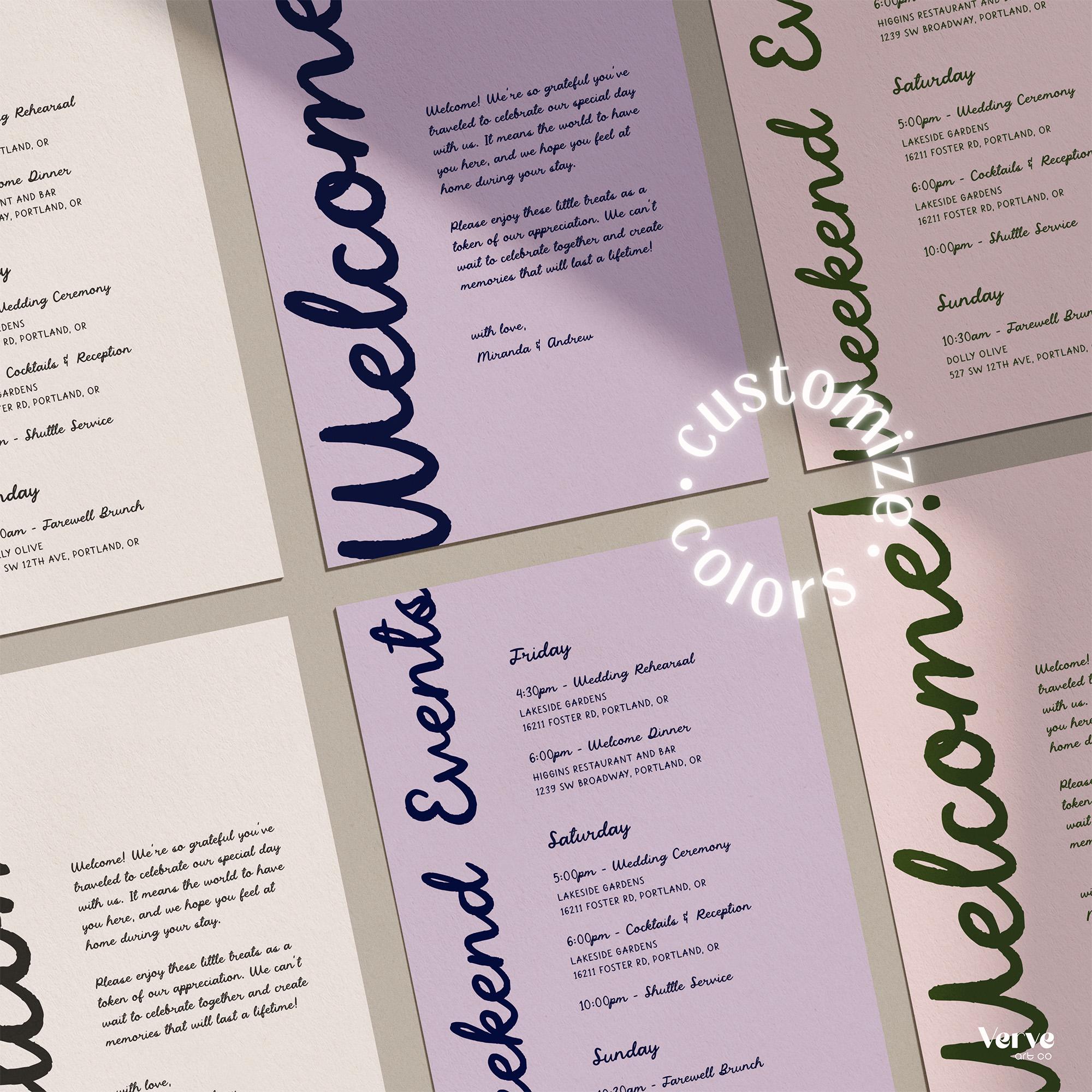 Wedding Welcome Bag Card, Weekend Itinerary Timeline, Handwritten ...