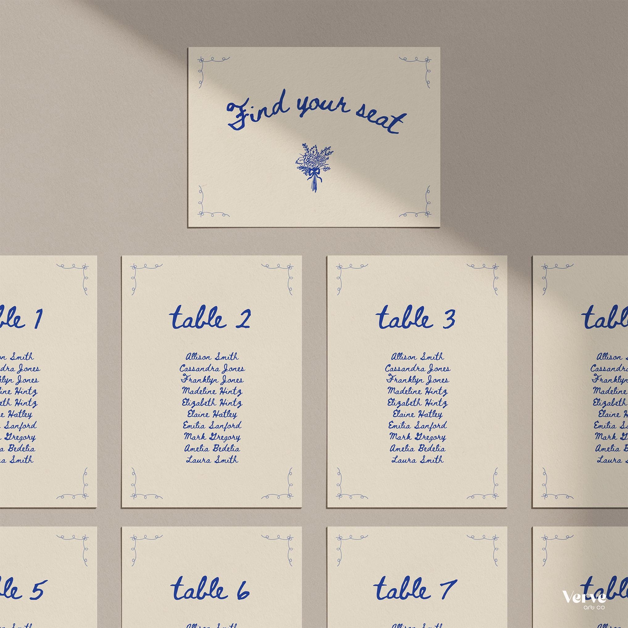 Wedding Seating Chart Cards Template for Mirror (Canva Template) (WT23)