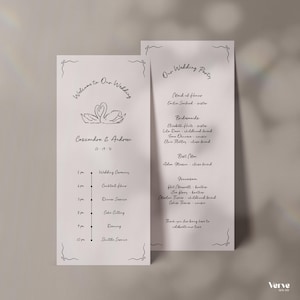 Hand Drawn Wedding Program Template, Colorful Program, Whimsical Wedding Day Timeline, Order of Service, Canva Template 4x9, 4x8, WT11