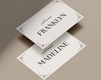 Elegant Wedding Place Cards, Guest Name Cards, Editable Canva Template (WT12)