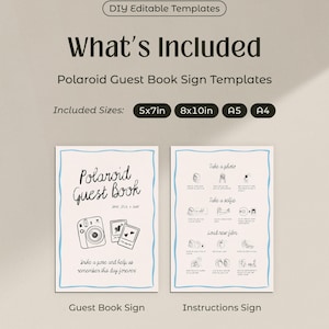 Whimsical Polaroid Guest Book Sign with Instax Directions, Photo Guest Books (Canva Template) (WT43) image 6
