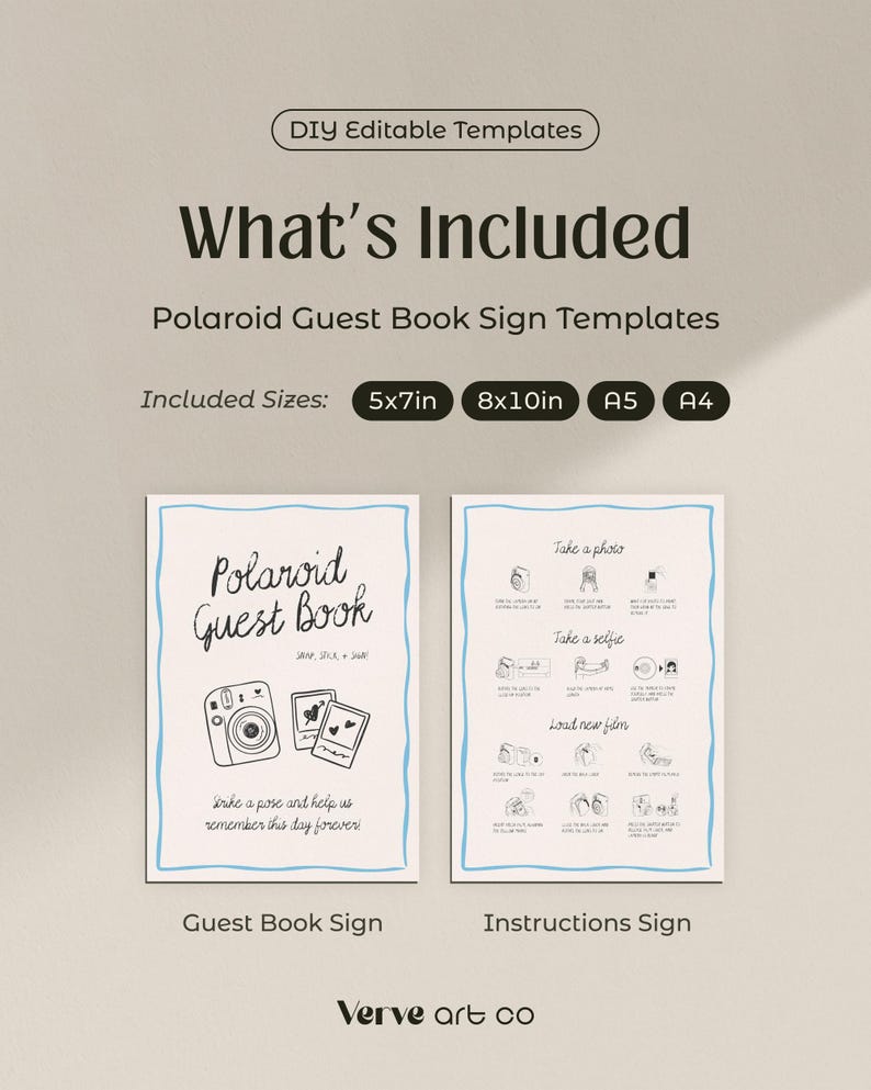 Whimsical Polaroid Guest Book Sign with Instax Directions, Photo Guest Books (Canva Template) (WT43) image 6