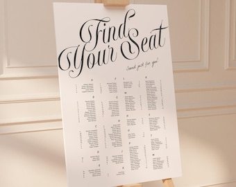 Elegant Alphabetical Seating Chart Template, Minimalist Wedding Signage (Editable Canva Template) (WT15)