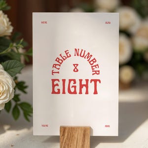 Plantilla de números de mesa para boda retro - Editable - Plantilla imprimible de Canva (WT42)