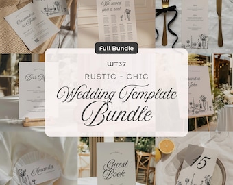 Rustic Chic Wedding Signs and Stationery Bundle: Hand Drawn (Canva Templates) (WT37)