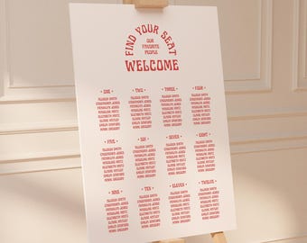 Retro Wedding Seating Chart Sign: Unique Wedding Signage (Canva Template) (WT42)