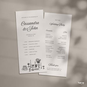 Rustic Wedding Program Template, Hand Drawn Wedding Timeline, Day Of Itinerary, Canva Template, 4x8, 4x9, WT37