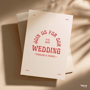 Modello di invito di nozze retrò con codice QR (modello Canva modificabile) (WT42)