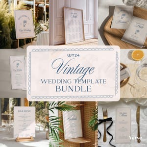Vintage, Hand Drawn Wedding Signs & Stationery Template Bundle (Canva Templates) (WT24)