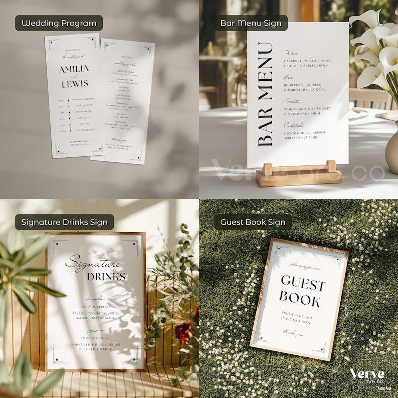 Elegant Wedding Signs Bundle: Minimalist Signage and Stationery Templates (Editable Canva Templates) (WT12) image 5