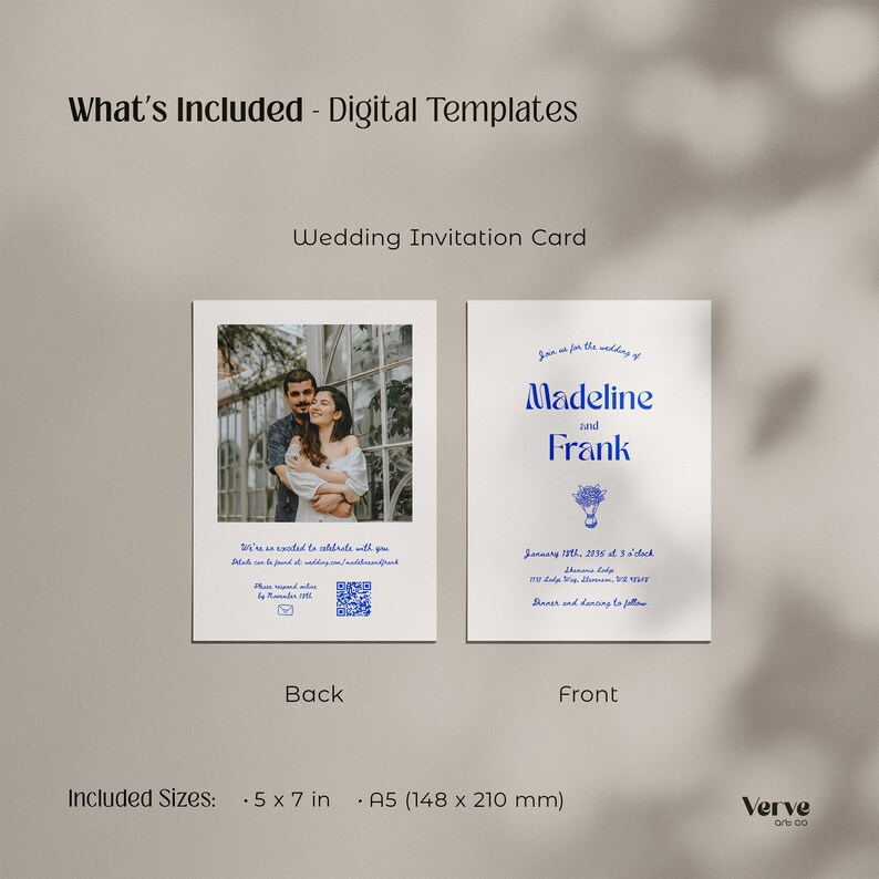 Whimsical Wedding Invitation with Photo and QR Code (Editable Canva Template) (WT14) image 3