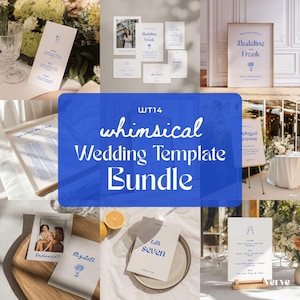 Whimsical Wedding Signage Bundle, Hand Drawn Wedding Template Bundle, French Wedding Stationery Bundle, Canva Templates, WT14