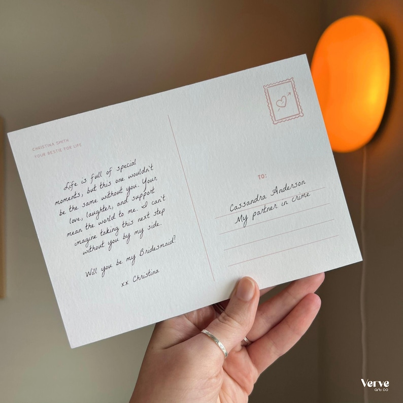 Bridesmaid Proposal Card Template: Vintage Postcard Design (Editable Canva Template) (BA04) image 3