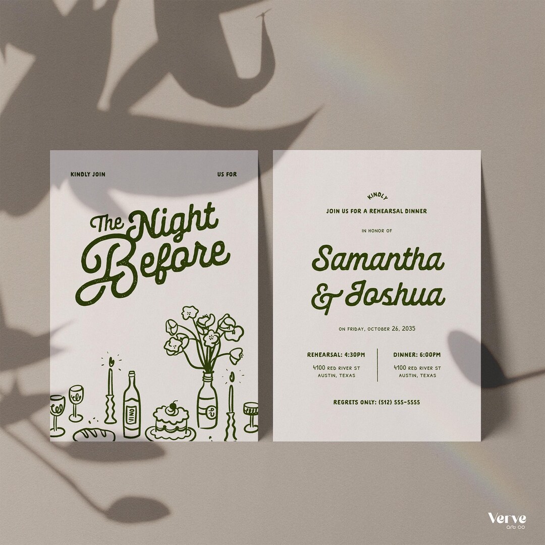 Rustic Rehearsal Dinner Invitation, Hand Drawn the Night Before Wedding ...