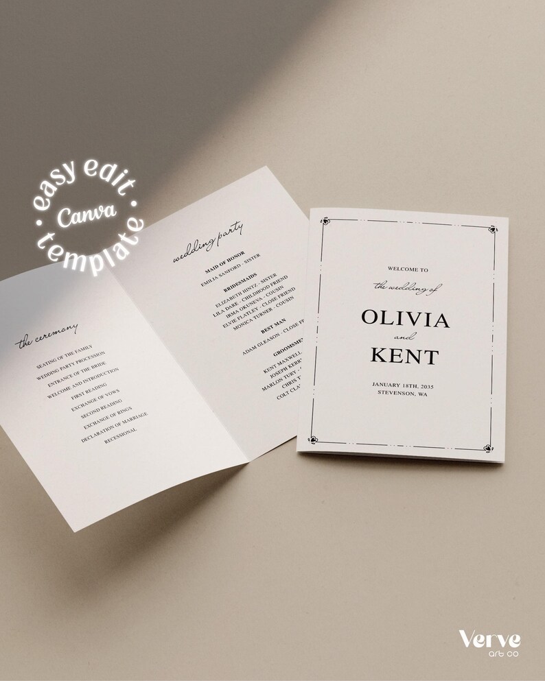 Wedding Program Template With Photos, Folded Ceremony Program, Order of ...