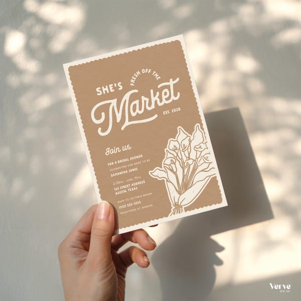 Fresh Off the Market Bridal Shower Invitation (Canva Template) (BA04)