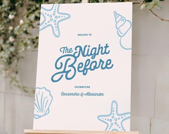 Coastal Rehearsal Dinner Welcome Sign, Welcome to The Night Before Signage, Editable Canva Template (WT33)