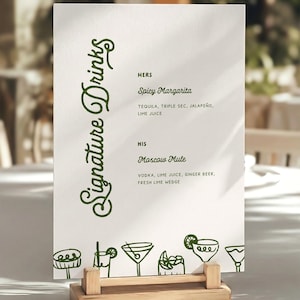 Hand Drawn Signature Drinks Sign, His and Hers Wedding Cocktails (Canva Template) (WT32)