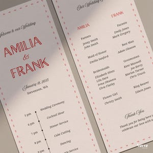 Bordered Wedding Program Template, Whimsical Wedding Day Timeline, Order of Service, Canva Template 4x9, 4x8, WT36
