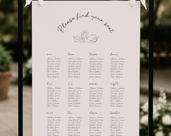 Swan Wedding Seating Chart Template, Please Find Your Seat Sign (Canva Template) (WT11)