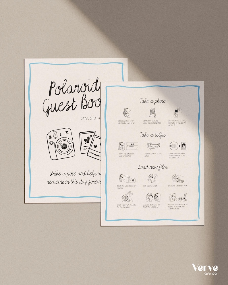 Whimsical Polaroid Guest Book Sign with Instax Directions, Photo Guest Books (Canva Template) (WT43) image 3