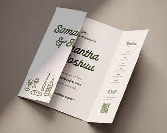 Hand Drawn Gatefold Wedding Invitation Template, Trifold Invite (Canva Template) (WT32)