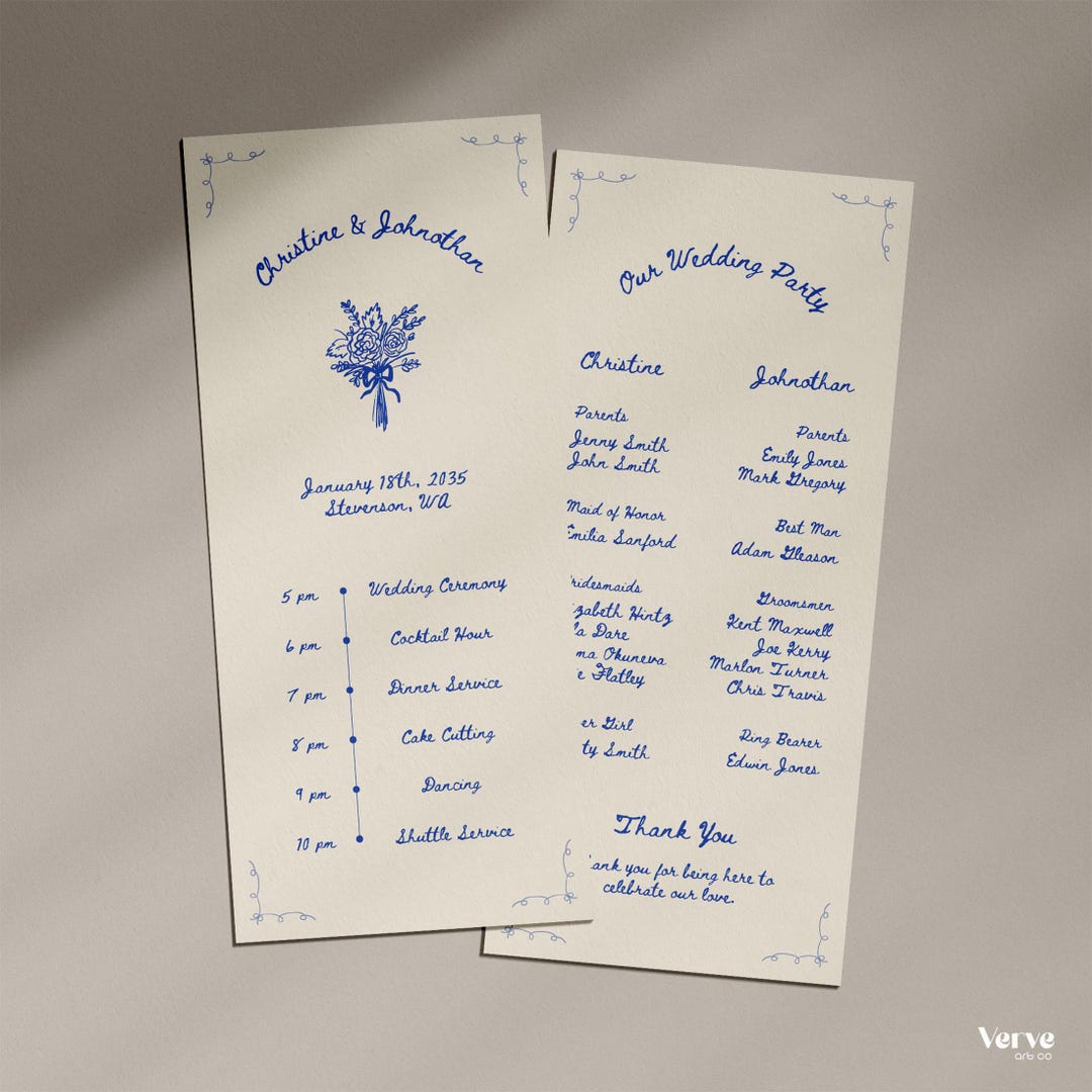Hand Drawn Wedding Program, Wedding Timeline | Canva Template - Etsy
