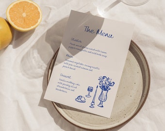 Hochzeitsmenüvorlage, Illustrierte Menükarten für die Hochzeit, Handgeschriebene Hochzeitskarte, Canva, WT22