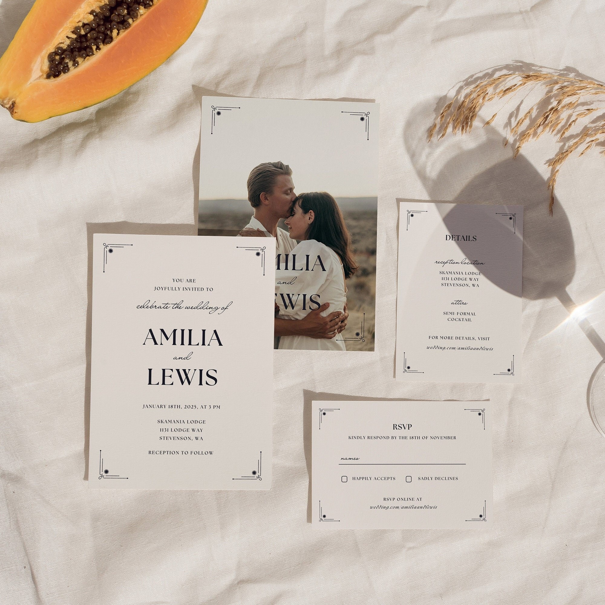 Formal Wedding Invitation Suite With Photo: Invite, Details Card, RSVP ...