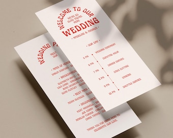 Retro Wedding Programs Canva Template, Fun Wedding Itinerary Timeline, Order of Service (WT42)