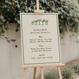 Illustrated Wedding Bar Menu Sign, Whimsical Drink Menu, Editable Canva Template