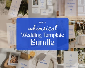 Whimsical Wedding Signage & Stationery Bundle, Modern Wedding Templates (Canva Template) (WT14)