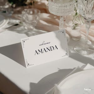 Plantilla clásica para tarjetas de nombre de boda, elegantes tarjetas de lugar, elegantes tarjetas de mesa, imprimibles, Canva, WT12