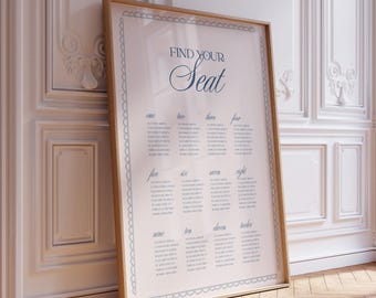 Vintage Wedding Seating Chart Sign with Hand Drawn Border (Editable Canva Template) (WT24)