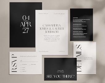 Fun Modern Wedding Invitation Suite: Invite, Details Card, RSVP Card (Canva Templates) (WT09)