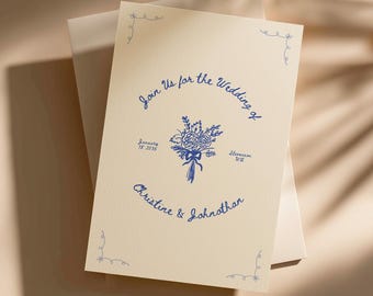 Hand Drawn Wedding Invitation Template with QR Code, Colorful Whimsical Invite (Canva Template) (WT23)