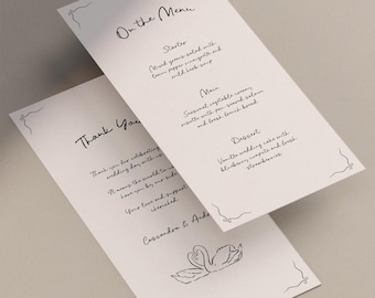 Whimsical Wedding Dinner Menu Template, Handwritten Menu Cards, Canva
