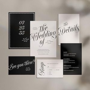 Romantic Wedding Invitation Template, Full Suite: Invite, Details Enclosure, RSVP Card (Canva Templates) (WT15)