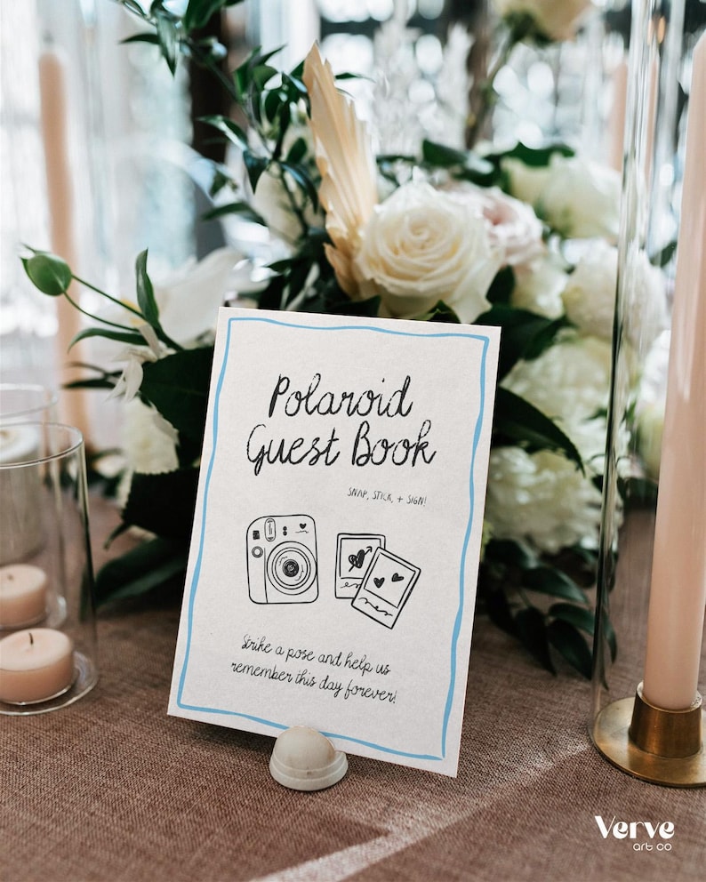 Whimsical Polaroid Guest Book Sign with Instax Directions, Photo Guest Books