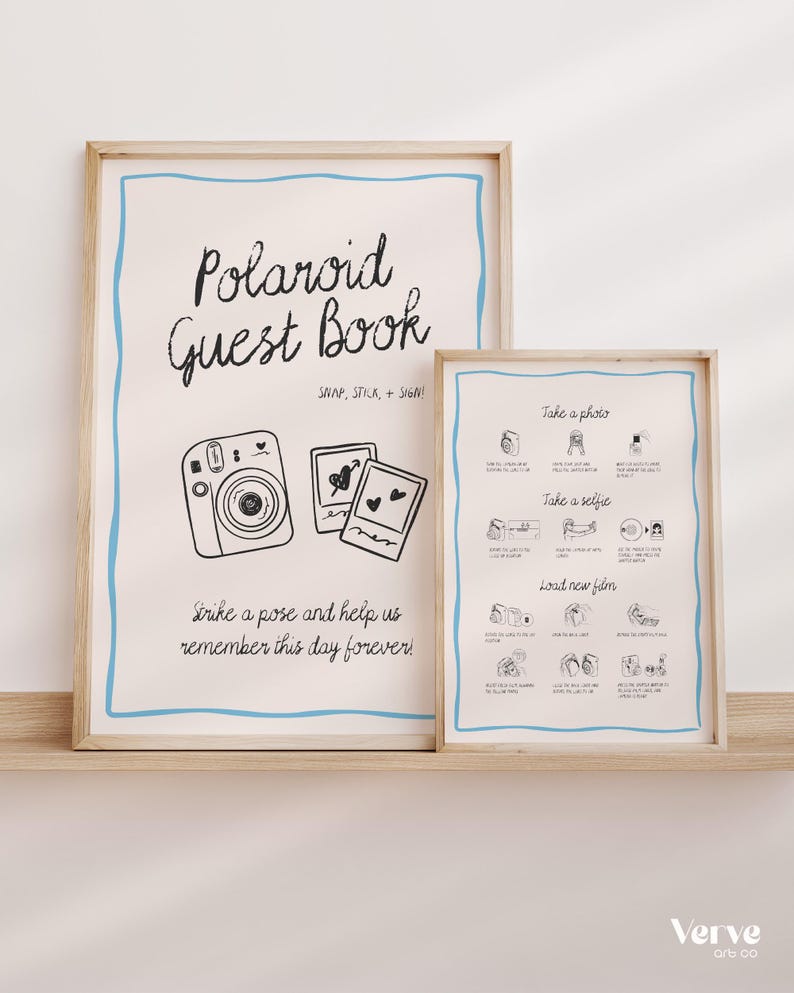Whimsical Polaroid Guest Book Sign with Instax Directions, Photo Guest Books