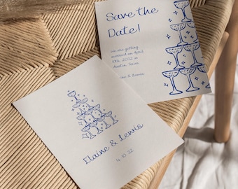 Hand Drawn Champagne Tower Save the Date Template (Canva Template) (WT22)