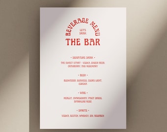 Retro Wedding Bar Menu Template, Fun Drinks Sign (Canva Template) (WT42)