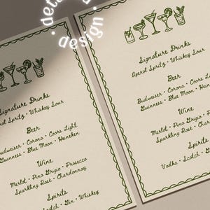 Illustrated Wedding Bar Menu Sign, Whimsical Drink Menu, Editable Canva Template