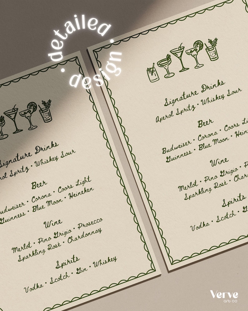 Illustrated Wedding Bar Menu Sign, Whimsical Drink Menu, Editable Canva Template