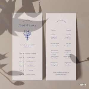 Hand Drawn Floral Wedding Program Template with Timeline and Bridal Party (Canva Templates) (WT22)