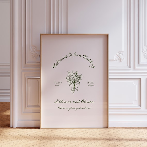 Floral Wedding Welcome Sign Template: Whimsical Hand Drawn (Canva Template) (WT38)